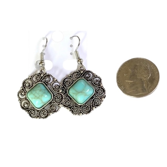 Bohemian Boho Antique Look Turquoise Stone Earrings - Picture 3 of 3